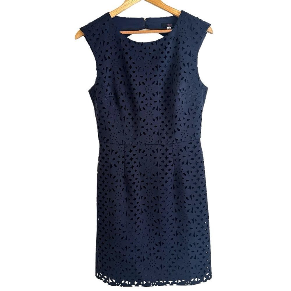 Trina Turk Navy Blue Carousal Laser Cut Back Cutout Sheath Dress NWT